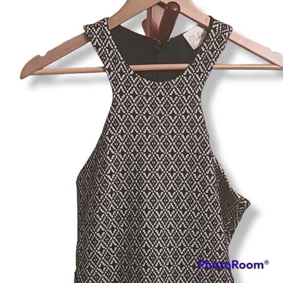 Parker Black White Halter Style Diamond Pattern Dress - Picture 2 of 8